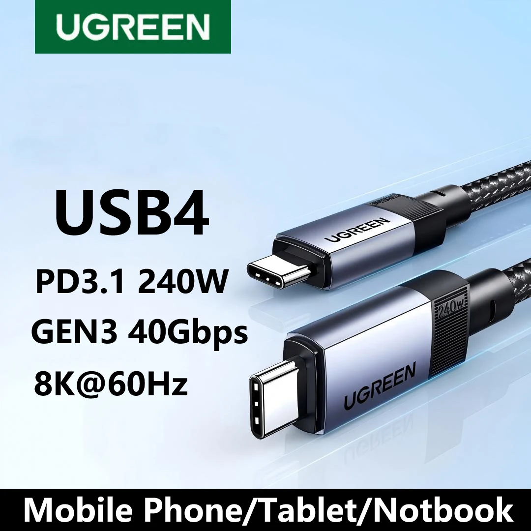 UGREEN 240W USB4 Type C To USB C Cable PD Fast Charging GEN3 40Gbps Data 8K@60Hz For Apple iPad Samsung Notbook Android Braided
UGREEN 240W USB4 Type C To USB C Cable PD Fast Charging GEN3 40Gbps Data 8K@60Hz For Apple iPad Samsung Notbook Android Braided