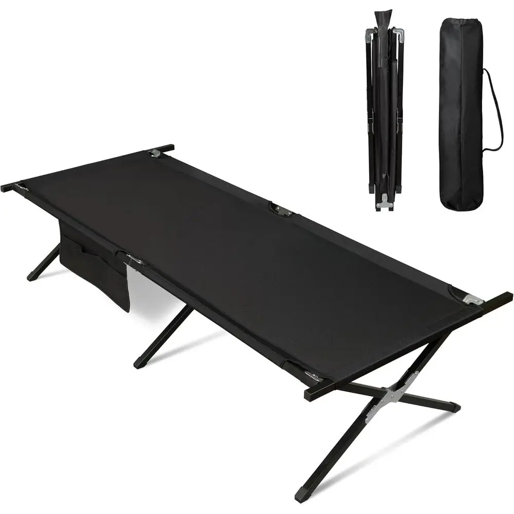 Portable Folding Camping Cot with Carry Bag, Outdoor Bed for Adults, Side Pockets, Supports 300 Lbs, Black
Portable Folding Camping Cot with Carry Bag, Outdoor Bed for Adults, Side Pockets, Supports 300 Lbs, Black
