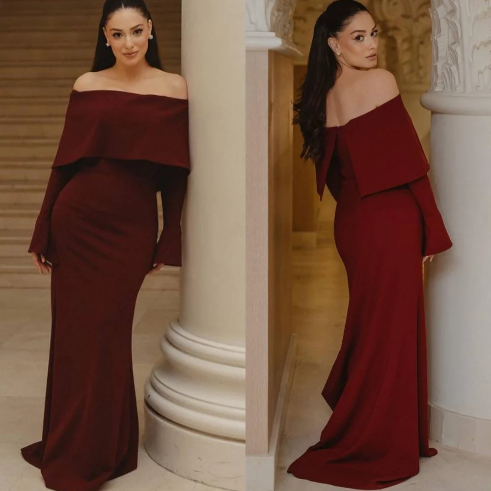 Customized Fashion Burgundy Jersey Evening Dress Exquisite Off the Shoulder Long Sleeves Homecoming Dress Special Occasion Gowns
Customized Fashion Burgundy Jersey Evening Dress Exquisite Off the Shoulder Long Sleeves Homecoming Dress Special Occasion Gowns