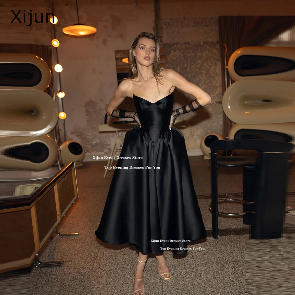 Xijun Black Satin Simple Evening Dresses A-Line Sweetheart Prom Dresses Formal Tea Length Corset Party Prom Gowns Customized
Xijun Black Satin Simple Evening Dresses A-Line Sweetheart Prom Dresses Formal Tea Length Corset Party Prom Gowns Customized