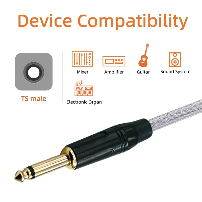 GOLLEY LION 1/4 Inch TS 6.35mm Mono Straight Instrument Cable for Electric Guitar/Bass and Keyboard, Tinned Copper Conductor
GOLLEY LION 1/4 Inch TS 6.35mm Mono Straight Instrument Cable for Electric Guitar/Bass and Keyboard, Tinned Copper Conductor