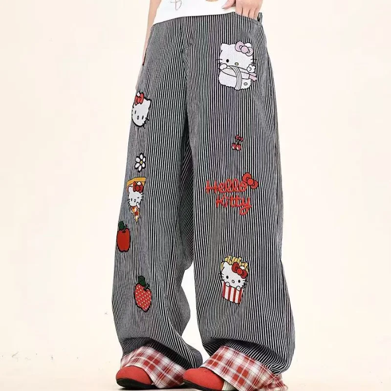 Sanrio Hello Kitty Embroidered Stripe Splicing Casual Jeans For Women Folding Loose Wide Leg Pants Fashion Niche Versatile Pants
Sanrio Hello Kitty Embroidered Stripe Splicing Casual Jeans For Women Folding Loose Wide Leg Pants Fashion Niche Versatile Pants
