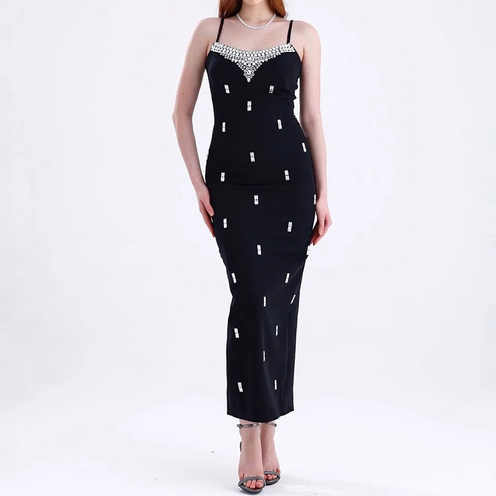 Customized Black Straight Prom Dresses Tea-Length Spaghetti Strap Sleeveless Evening Gown Fashion Crystal Backless Party Gown
Customized Black Straight Prom Dresses Tea-Length Spaghetti Strap Sleeveless Evening Gown Fashion Crystal Backless Party Gown