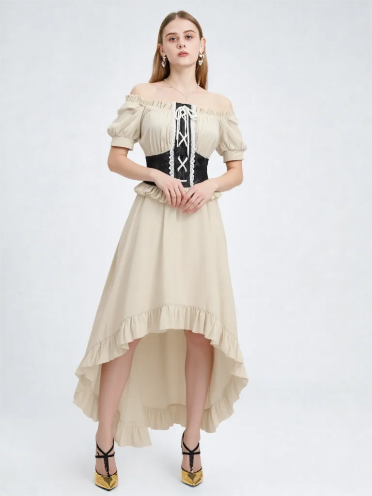Women Vintage Renaissance High Low Dress Off Shoulder Or Square Collar Ruffle Hem Medieval Victorian Gothic Cosplay Party Outfit
Women Vintage Renaissance High Low Dress Off Shoulder Or Square Collar Ruffle Hem Medieval Victorian Gothic Cosplay Party Outfit