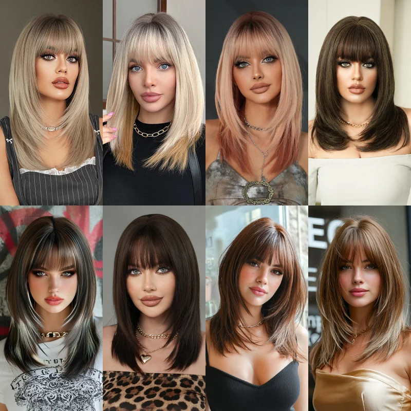 18inch Shoulder-length layered straight hair for women, Siamese cat style with bangs, dyed ends, synthetic fiber wig
18inch Shoulder-length layered straight hair for women, Siamese cat style with bangs, dyed ends, synthetic fiber wig