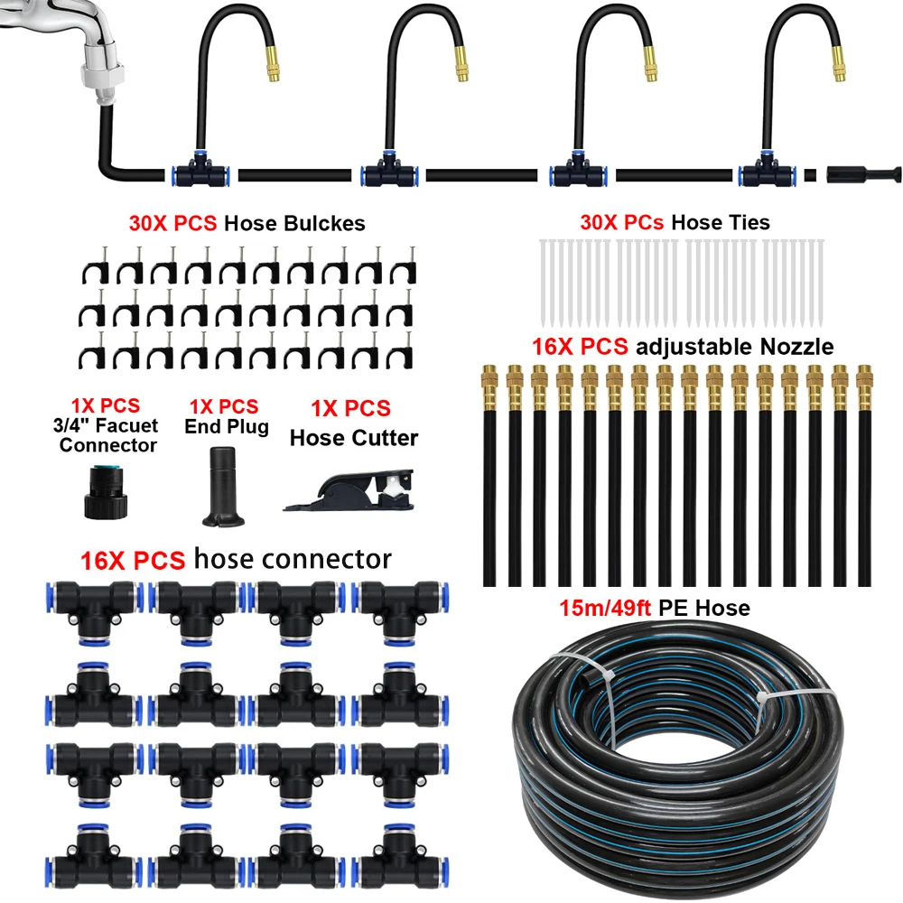 Free bending universal sprayer set 15m hose courtyard spray cooling system for atomized watering of garden plants
Free bending universal sprayer set 15m hose courtyard spray cooling system for atomized watering of garden plants