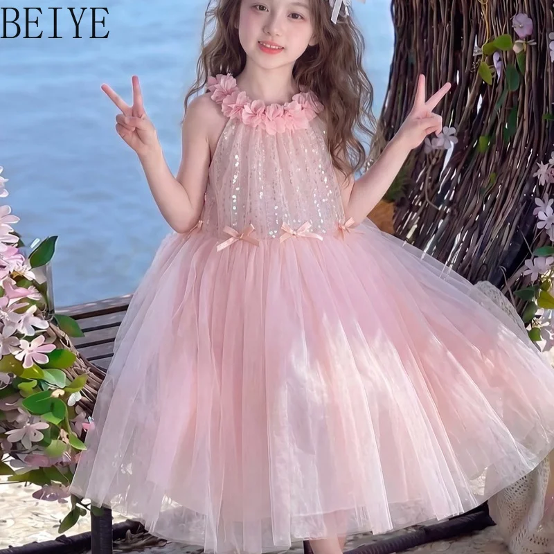 Little Girls Pink Halter Sequin Mesh Dress Floral Collar Bow Tulle Tutu Dress Children Birthday Party Princess Ball Gown
Little Girls Pink Halter Sequin Mesh Dress Floral Collar Bow Tulle Tutu Dress Children Birthday Party Princess Ball Gown