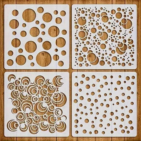 Pochoir à motif de points circulaires de 5.1 pouces, 4 pièces, pour peinture sur bois, tissu, papier, décoration murale