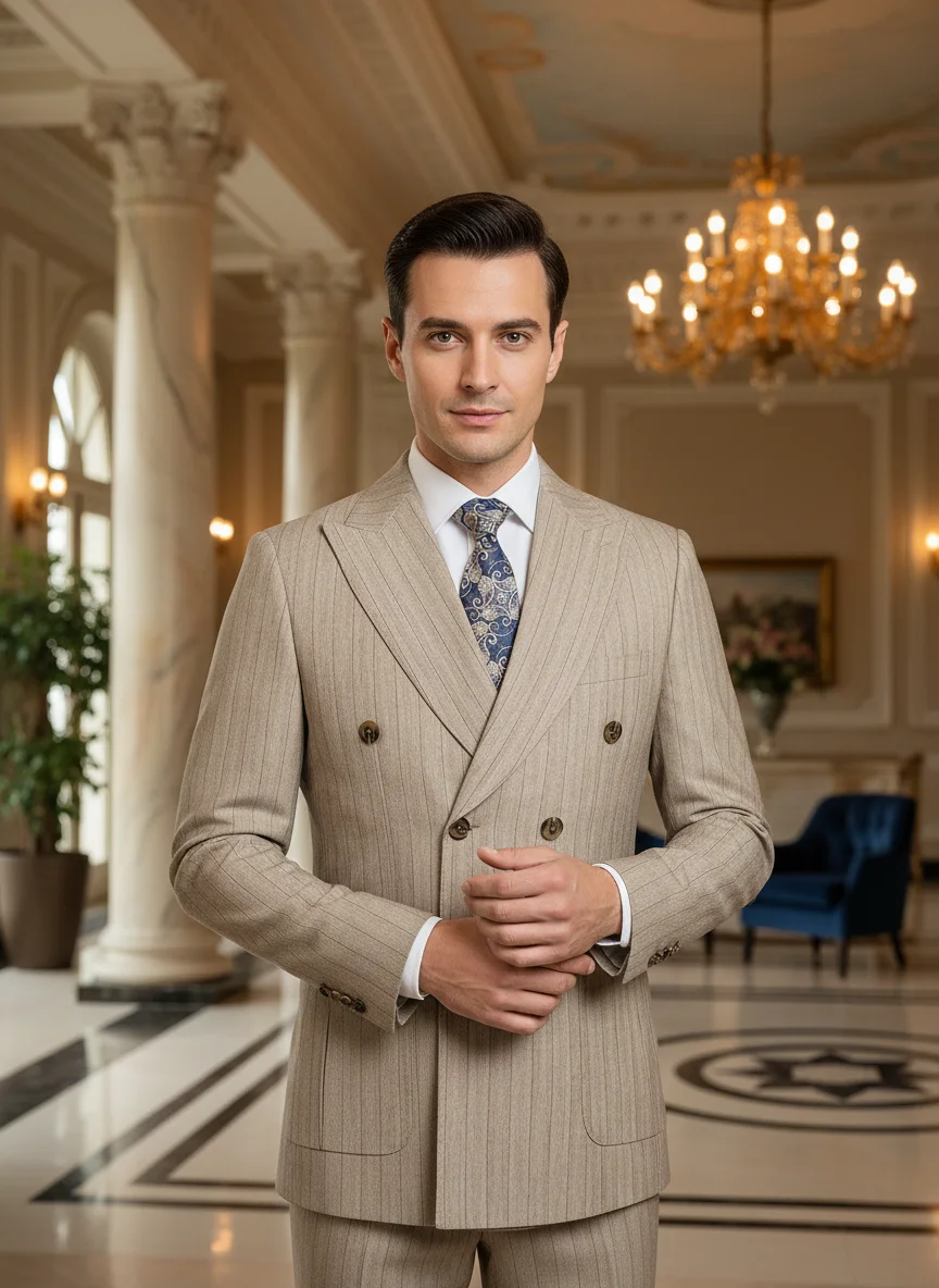 2-piece set(Jacket + Pants) Men Suit Double Breasted Fashion Stripe Wedding Groom costume leisure office Business Suit
2-piece set(Jacket + Pants) Men Suit Double Breasted Fashion Stripe Wedding Groom costume leisure office Business Suit