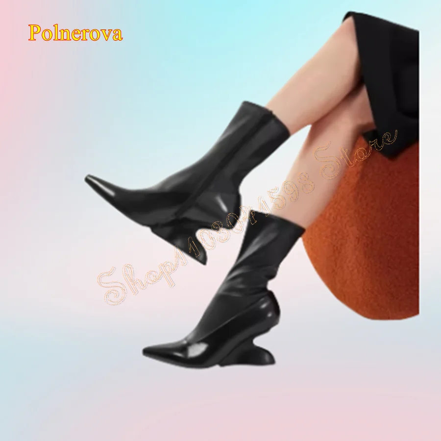 Pointed Toe Shaped Heel Mid Calf Boots,Black Leather High Heel Boots Wedding Party Women Heel Boots 2024 New Zapatos Para Mujere
Pointed Toe Shaped Heel Mid Calf Boots,Black Leather High Heel Boots Wedding Party Women Heel Boots 2024 New Zapatos Para Mujere