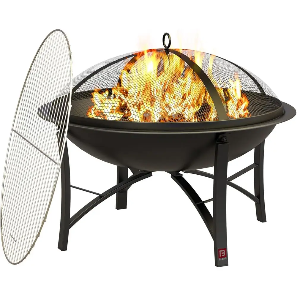 Portable Outdoor Steel Fire Pit Bowl with Cooking Grate, Spark Screen, Log Rack, and Poker for Camping, Beach, Picnic, and Backy
Portable Outdoor Steel Fire Pit Bowl with Cooking Grate, Spark Screen, Log Rack, and Poker for Camping, Beach, Picnic, and Backy