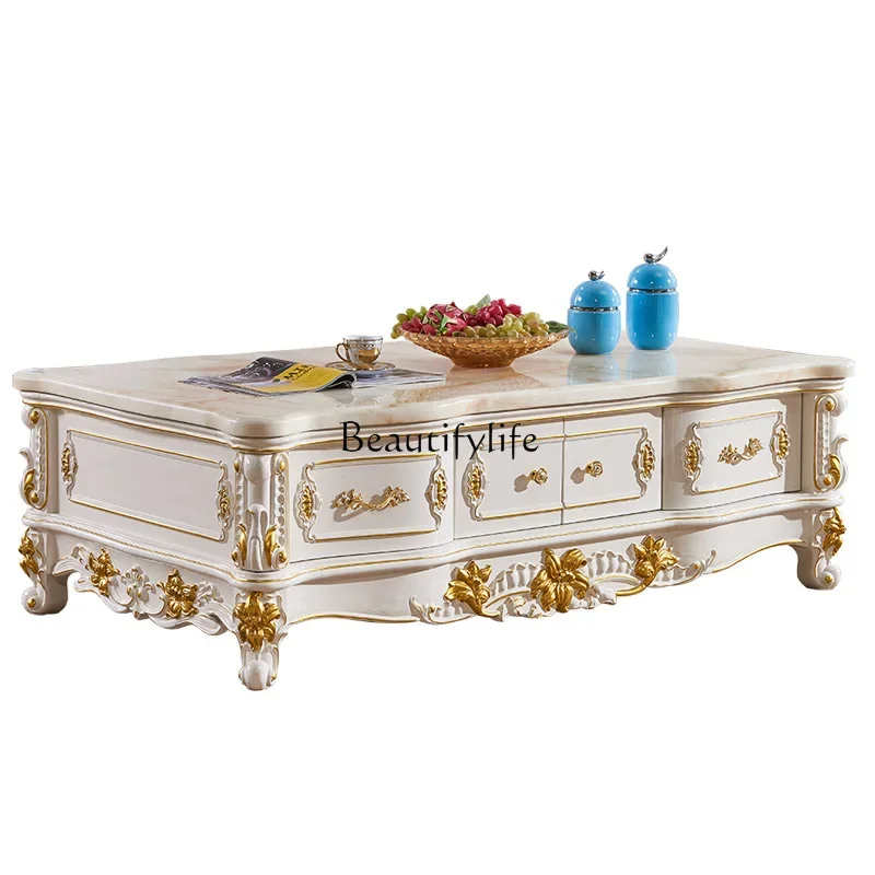 European living room marble solid wood coffee table white gold simple coffee table
European living room marble solid wood coffee table white gold simple coffee table