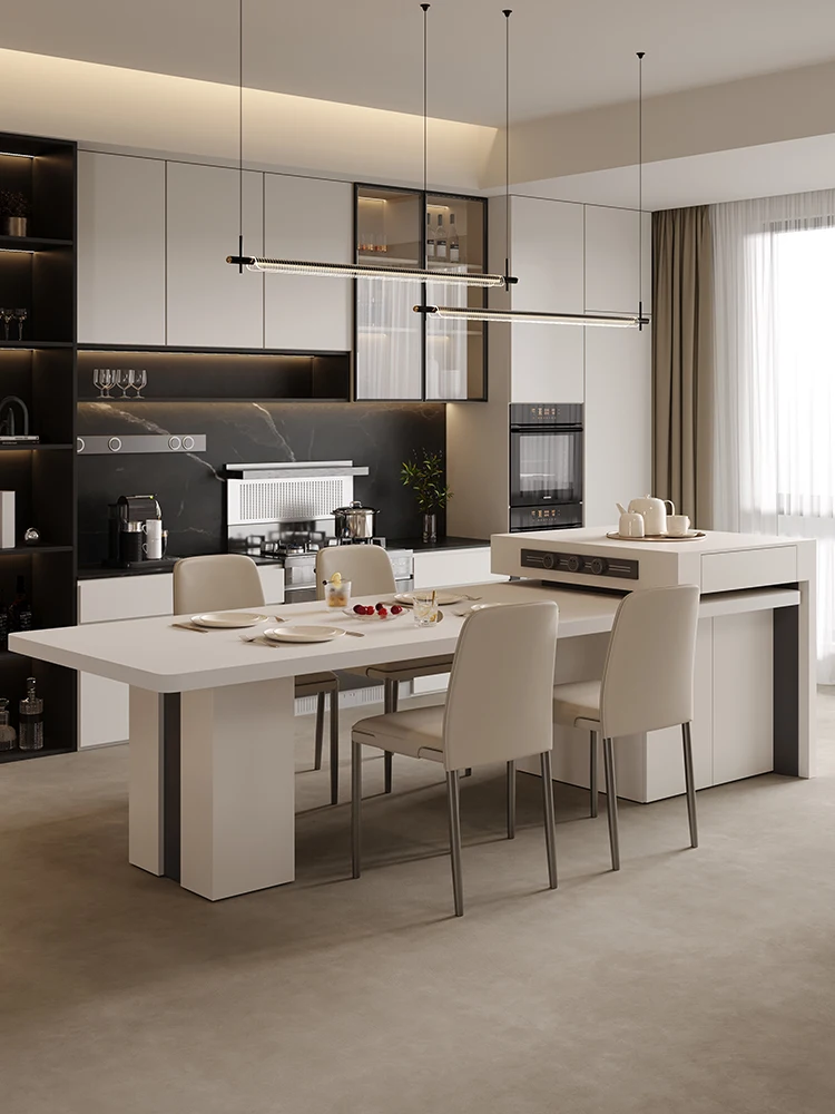 Усовершенствованный современный, минималистичный, многофункциональный, минималистичный обеденный стол в стиле рок-остров, встроенный с высококачественной открытой кухней.
Усовершенствованный современный, минималистичный, многофункциональный, минималистичный обеденный стол в стиле рок-остров, встроенный с высококачественной открытой кухней.