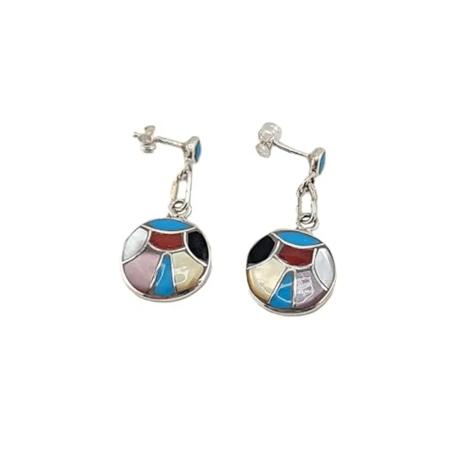 Handmade Zuni Pueblo 925 Sterling Silver Multi-Stone Inlay Dangle Earrings - Fish Scales Mosaic Design, Silver Tone, Lightweigh
Handmade Zuni Pueblo 925 Sterling Silver Multi-Stone Inlay Dangle Earrings - Fish Scales Mosaic Design, Silver Tone, Lightweigh