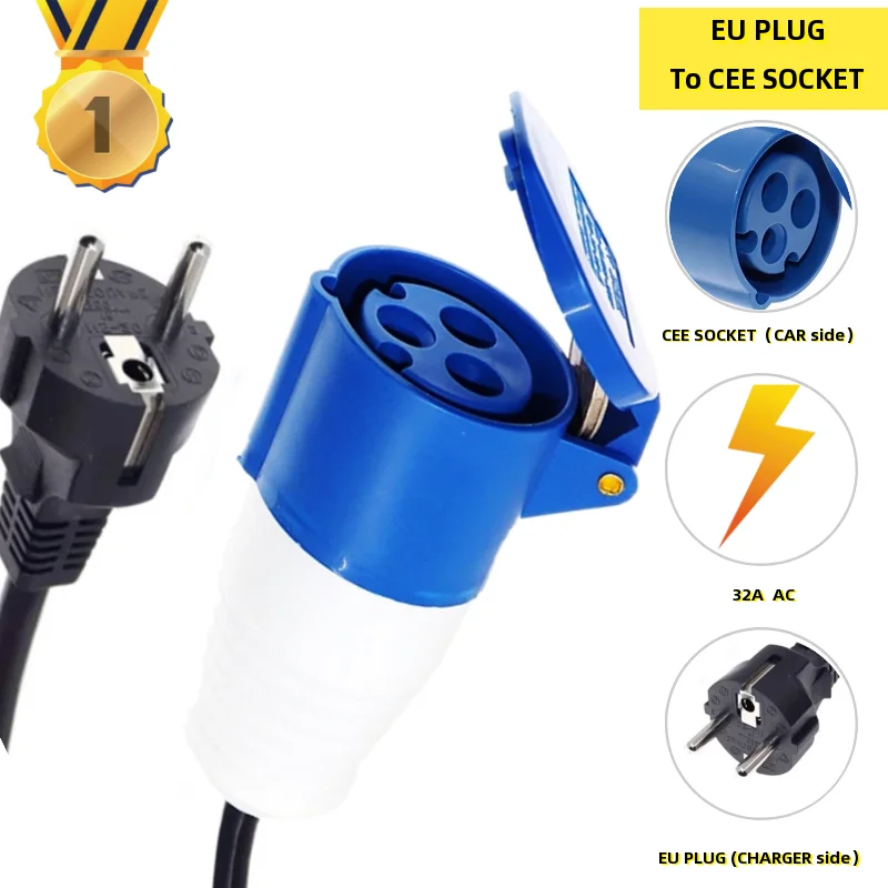 EVSE Schuko Plug to CEE Socket for Electric Vehicle Car Charger Station Type 2 to Type 1 CEE Socket EV Charger Connector 32A 2m
EVSE Schuko Plug to CEE Socket for Electric Vehicle Car Charger Station Type 2 to Type 1 CEE Socket EV Charger Connector 32A 2m