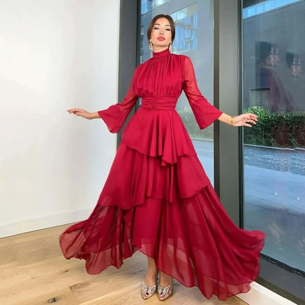 Customized Red Prom Dresses Chiffon High Neck A-Line Tiered Layered Skirt Pleat Ruched Evening Dress Women Bride Party Gowns Exq
Customized Red Prom Dresses Chiffon High Neck A-Line Tiered Layered Skirt Pleat Ruched Evening Dress Women Bride Party Gowns Exq
