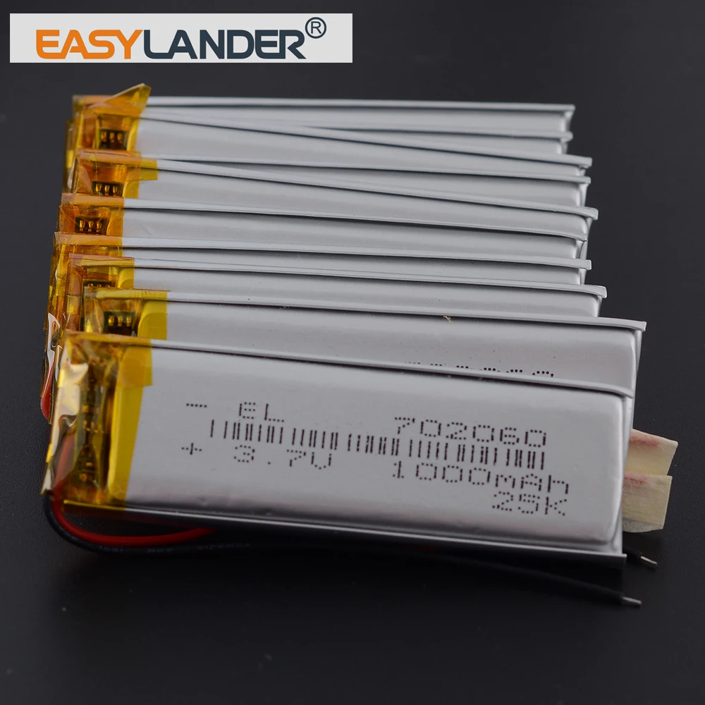 10Pcs/Lot 702060 3.7V 1000mAh Li-Polymer Li-ion Battery With Silicone Wires
10Pcs/Lot 702060 3.7V 1000mAh Li-Polymer Li-ion Battery With Silicone Wires