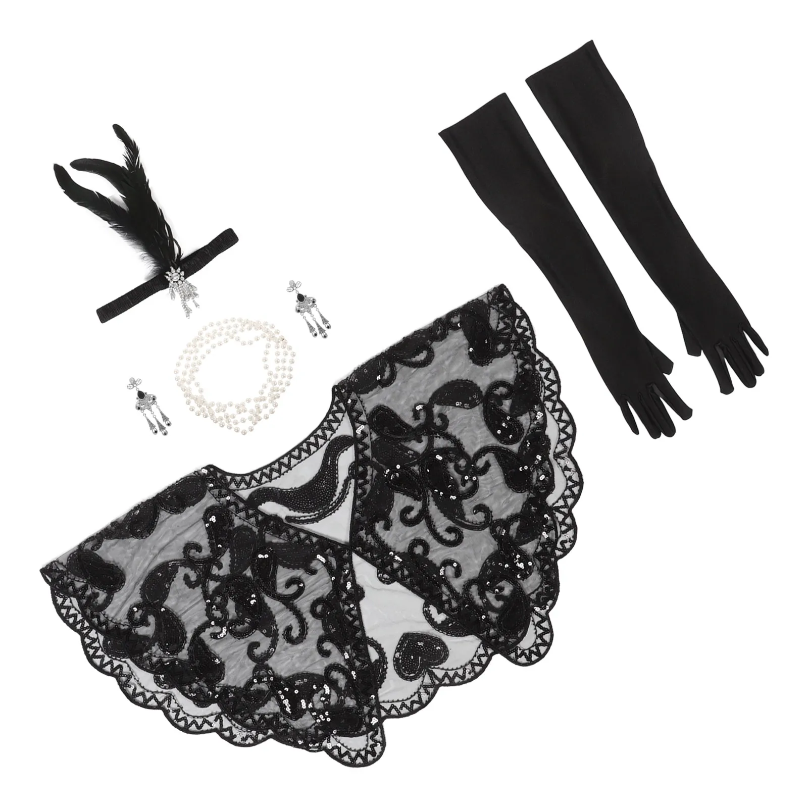 Vintage 20s Flapper Party Accessories Set Sequin Dance Dress Beaded Necklaces Headpiece Cape Women's Alloy Black
Vintage 20s Flapper Party Accessories Set Sequin Dance Dress Beaded Necklaces Headpiece Cape Women's Alloy Black