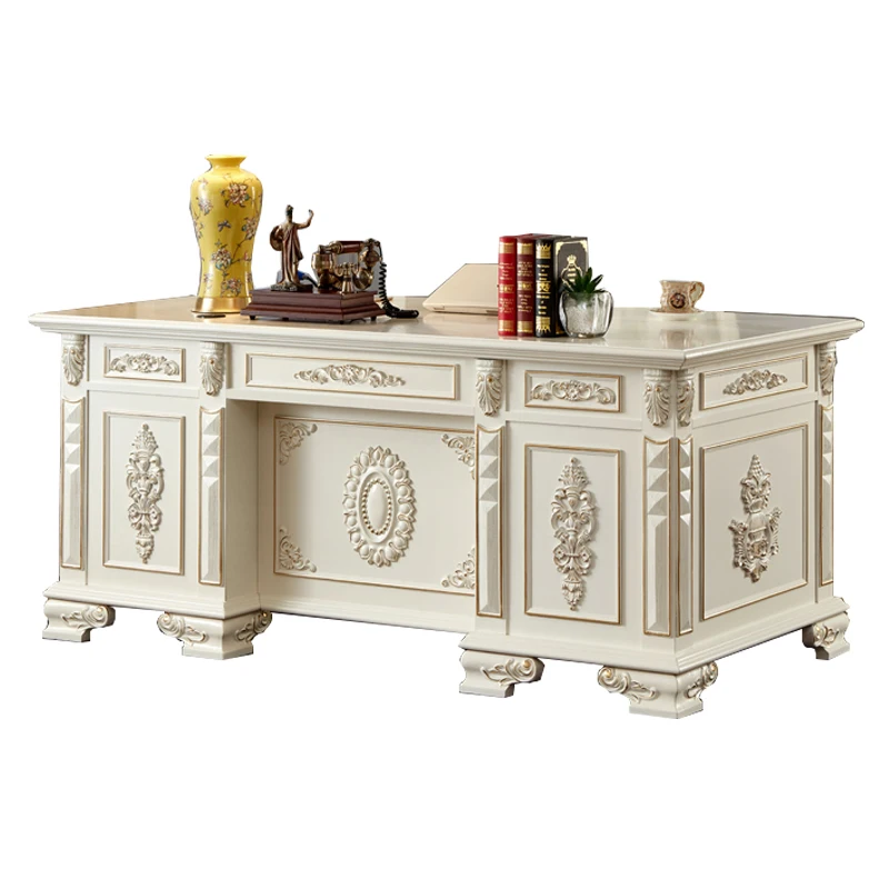 Solid wood desk study computer office table and chair combination European writing desk president boss table white gold
Solid wood desk study computer office table and chair combination European writing desk president boss table white gold