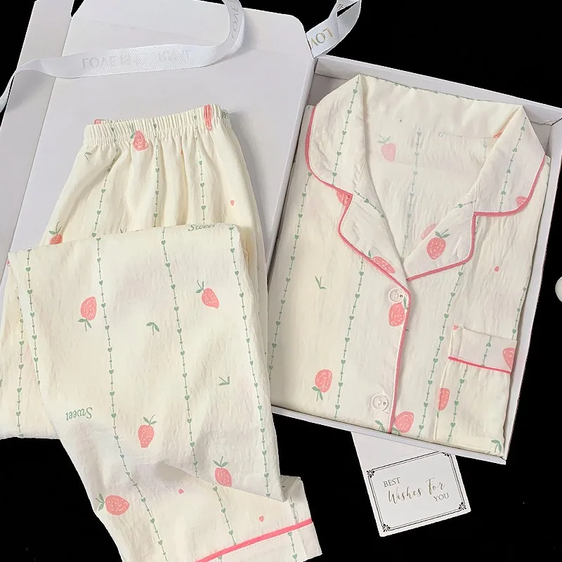 Pajamas Clouds Cotton Long Sleeves Trousers Strawberry Print Loungewear Large Size 2 Piece Set Romantic Women Nightwear Fancy
Pajamas Clouds Cotton Long Sleeves Trousers Strawberry Print Loungewear Large Size 2 Piece Set Romantic Women Nightwear Fancy
