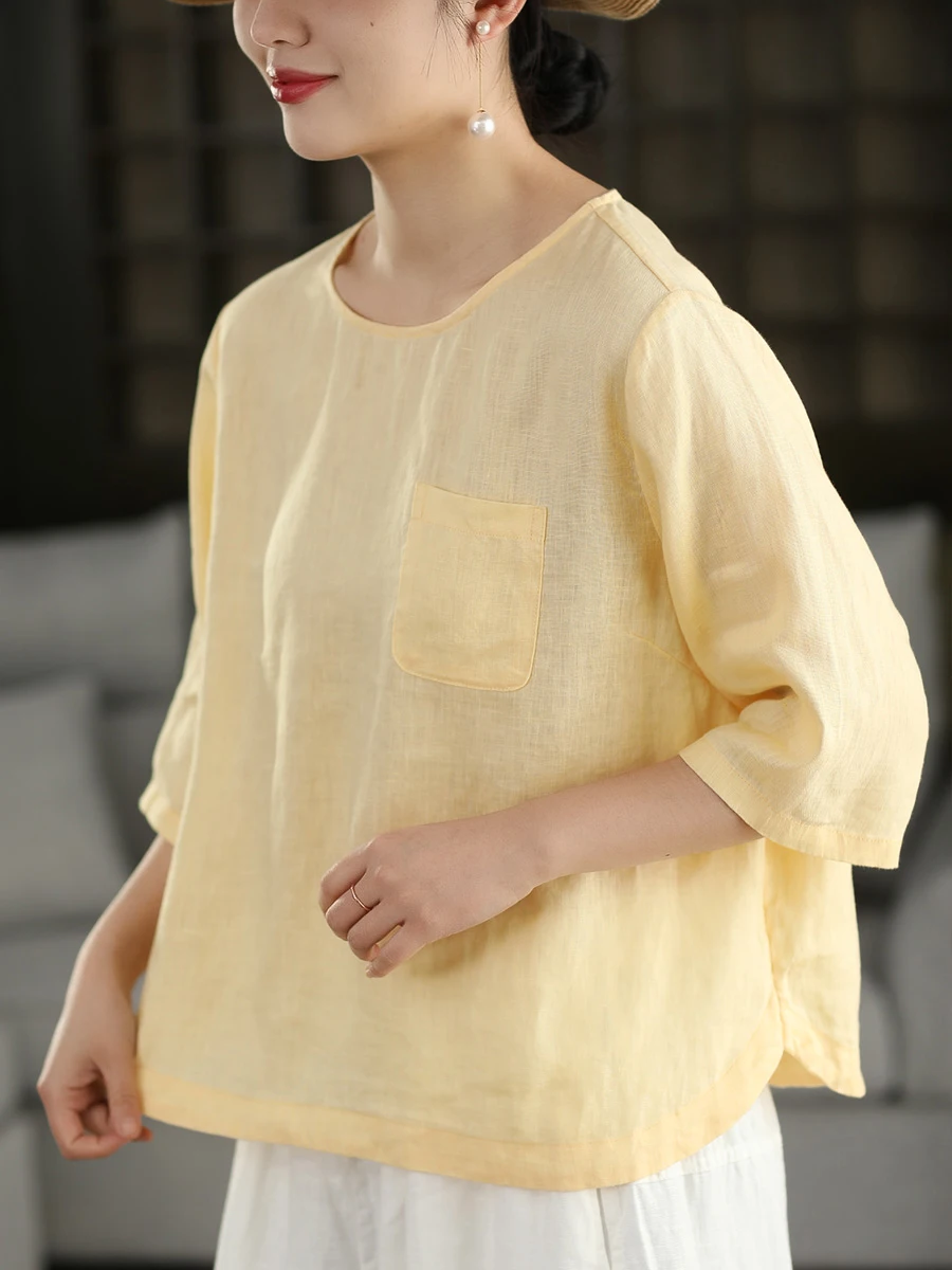 Retro Linen Crew Neck Shirt Casual mid Sleeve round Neck Artistic Top Comfortable Breathable Women's Spring Summer Fashion
Retro Linen Crew Neck Shirt Casual mid Sleeve round Neck Artistic Top Comfortable Breathable Women's Spring Summer Fashion