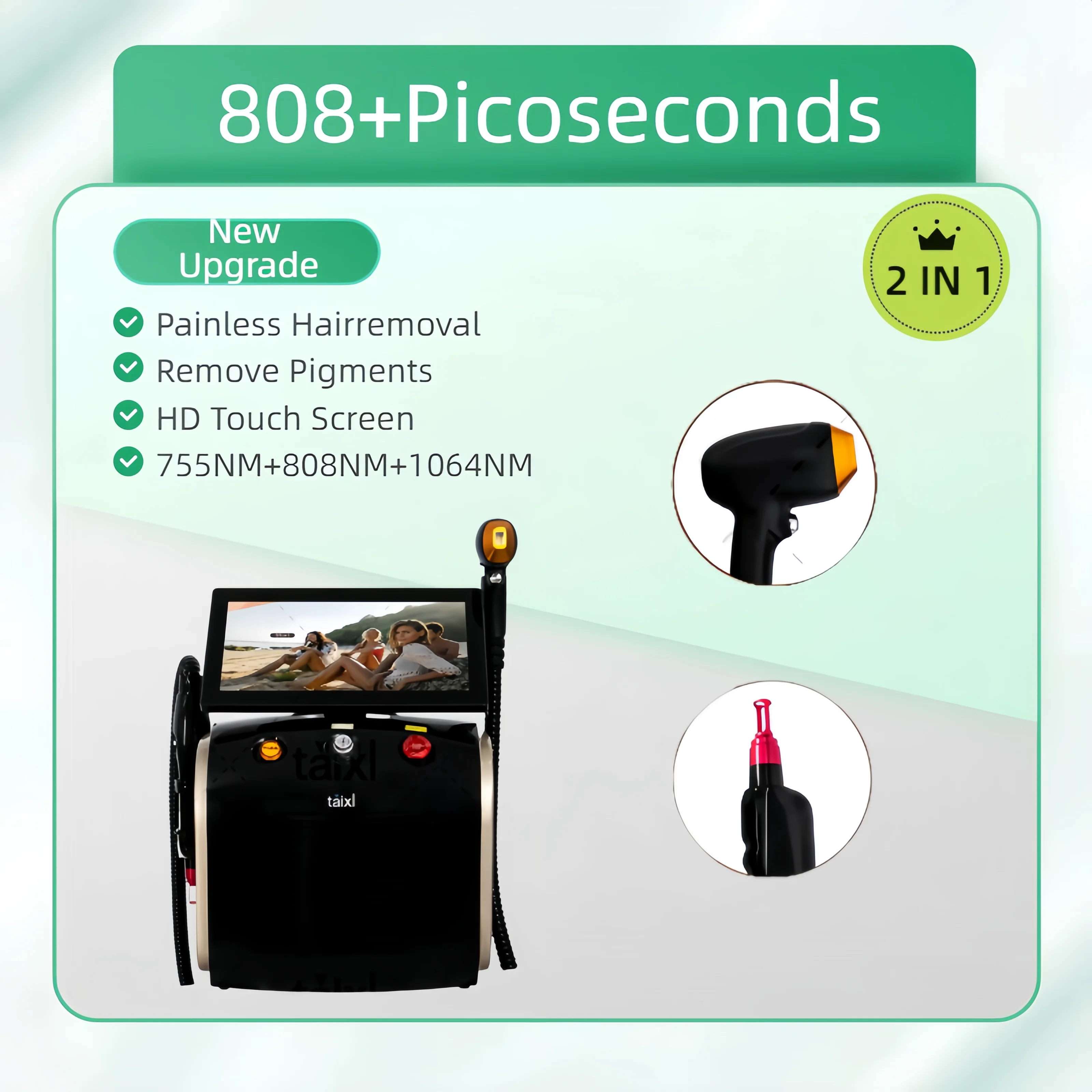 3500W High Power 2 in1 Diode Laser 755nm 808nm 1064nm Hair Removal Tattoo Removal Machine Painless 2025 Newest CE Rohs Certified
3500W High Power 2 in1 Diode Laser 755nm 808nm 1064nm Hair Removal Tattoo Removal Machine Painless 2025 Newest CE Rohs Certified