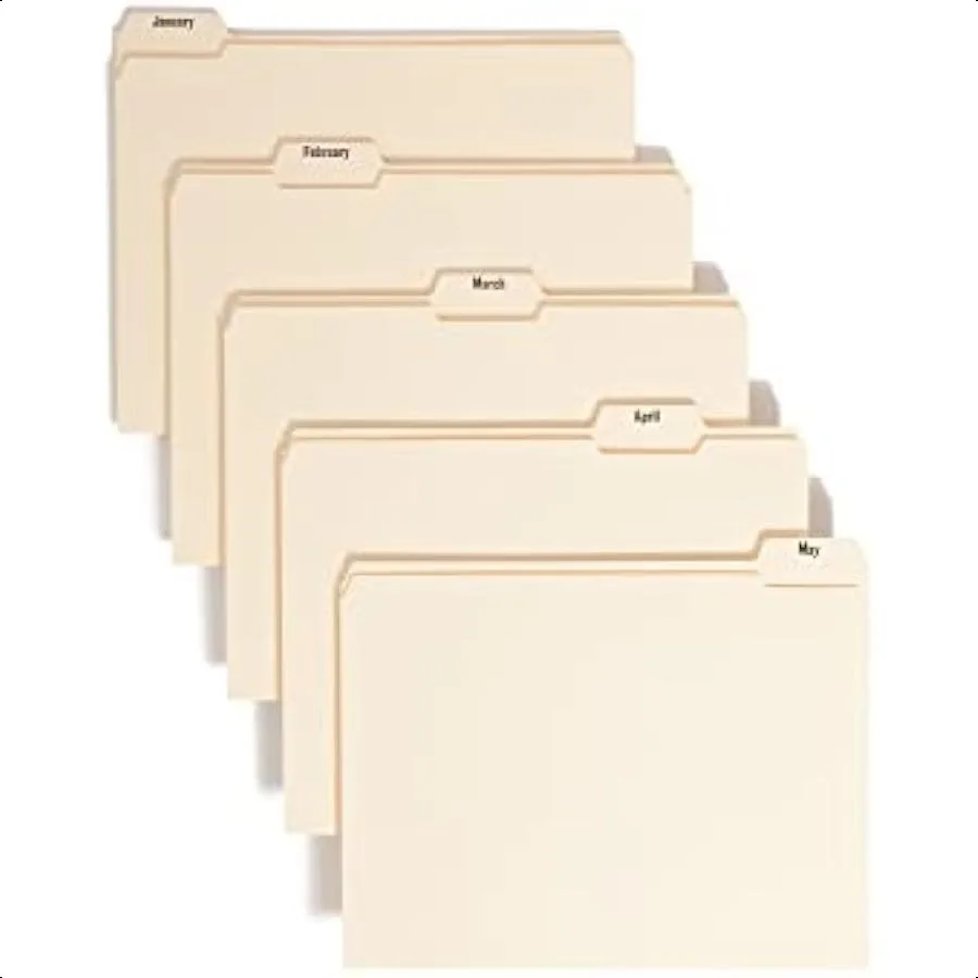 Indexed File Folders Monthly JanDec 1 5Cut Tab Assorted Positions Letter Size Manila 1 Set of 12 (11765)
Indexed File Folders Monthly JanDec 1 5Cut Tab Assorted Positions Letter Size Manila 1 Set of 12 (11765)