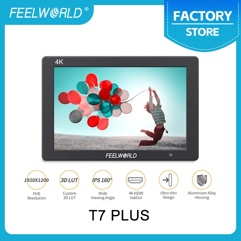 FEELWORLD T7 PLUS 7" 1920x1200 IPS Camera Monitor, 3D LUT, 4K HDMI Input/Output, Aluminum Body
FEELWORLD T7 PLUS 7" 1920x1200 IPS Camera Monitor, 3D LUT, 4K HDMI Input/Output, Aluminum Body