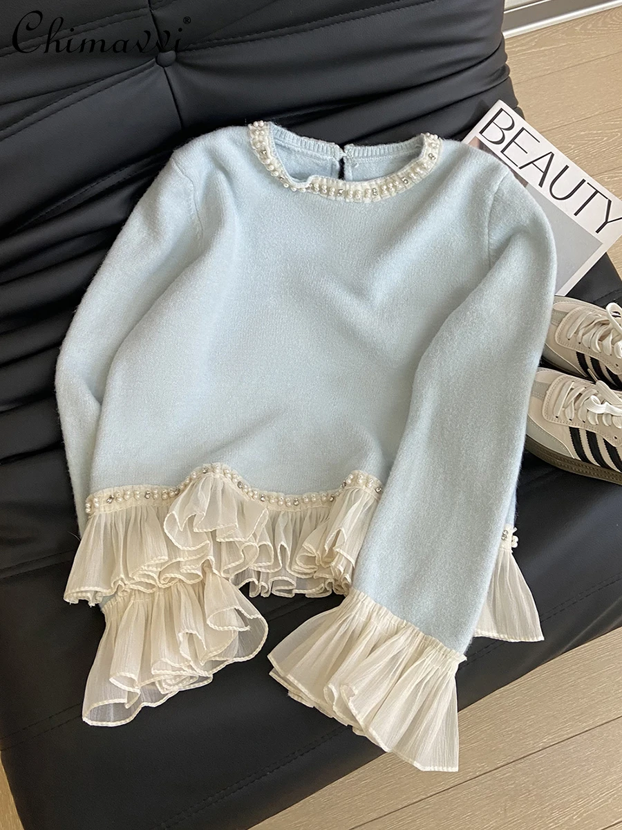 Autumn New Sweet Girl Long-sleeved Loose Beads Lotus Leaf Edge Soft Sweater Women's Fashion Loose Elegant Pullover Knitted Top
Autumn New Sweet Girl Long-sleeved Loose Beads Lotus Leaf Edge Soft Sweater Women's Fashion Loose Elegant Pullover Knitted Top