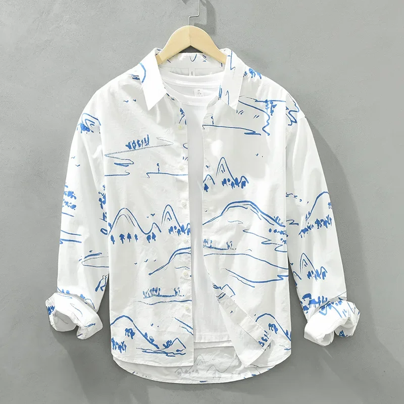 Fresh Long Sleeve White Shirt Men Spring Summer Streetwear Fashion Male Tops Landscape Printed Shirt Pure Cotton Loose Shirts
Fresh Long Sleeve White Shirt Men Spring Summer Streetwear Fashion Male Tops Landscape Printed Shirt Pure Cotton Loose Shirts