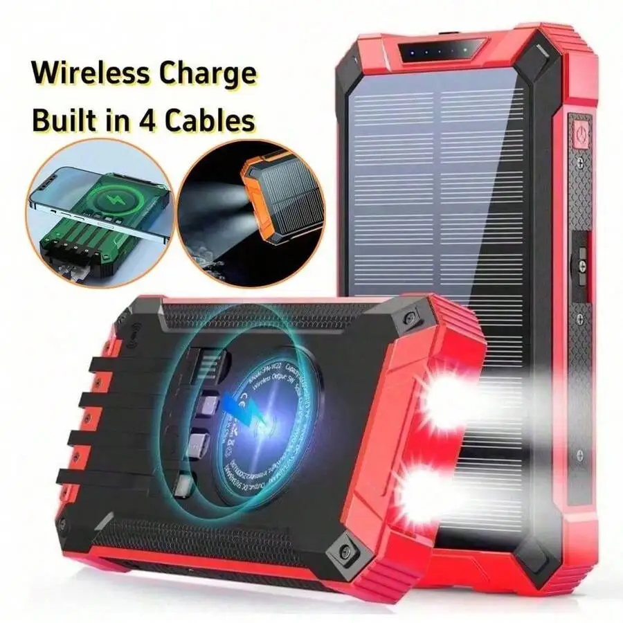 Power Bank Solar Charger 30000mAh Fast Charging With 4 Built-In Cables LED Flashlight External Battery Pack Compatible With All Mobile Phones(3*10000mAh)
Power Bank Solar Charger 30000mAh Fast Charging With 4 Built-In Cables LED Flashlight External Battery Pack Compatible With All Mobile Phones(3*10000mAh)