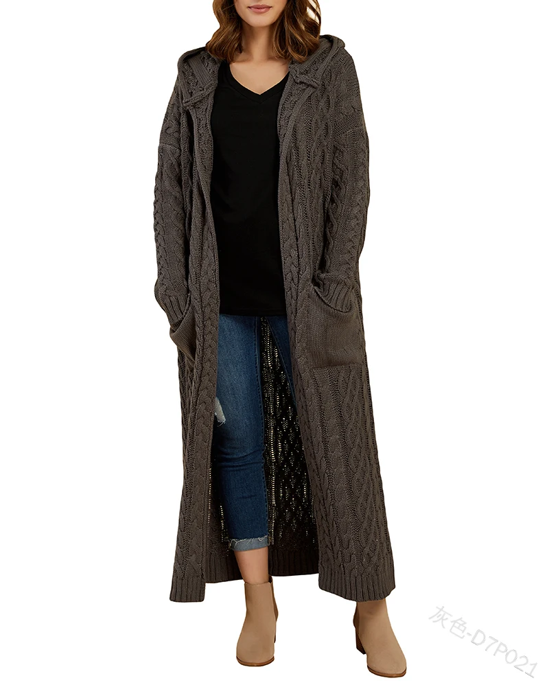 Womens Casual Long Sleeve Open Cardigan Warm Hooded Outwear Coat Autumn Sweater Cable Knit Long Cardigan Sweaters with Pockets
Womens Casual Long Sleeve Open Cardigan Warm Hooded Outwear Coat Autumn Sweater Cable Knit Long Cardigan Sweaters with Pockets