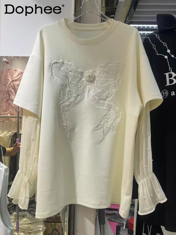 Heavy Industry Bead Patch Embroidered Lace Bow T-Shirt Women's European Station 2025 Spring and Summer New Loose Top
Heavy Industry Bead Patch Embroidered Lace Bow T-Shirt Women's European Station 2025 Spring and Summer New Loose Top