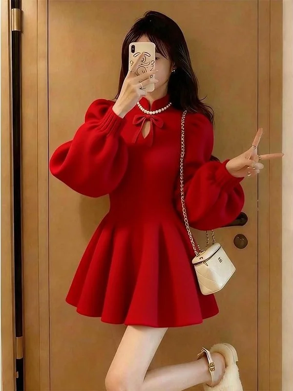 Spring Knot Waist Slimming Knitted Dress Women's Sweet Style Loose Fit Polyester Fiber Long Sleeve round Neck Short...
Spring Knot Waist Slimming Knitted Dress Women's Sweet Style Loose Fit Polyester Fiber Long Sleeve round Neck Short...