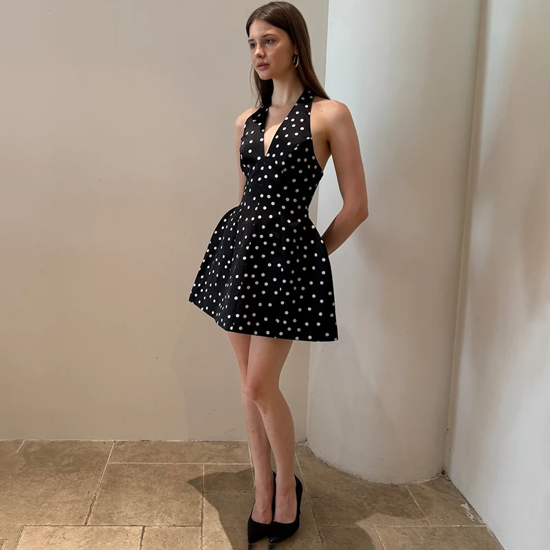 Typhaland Fashion Polka Dots Halter Dress Sexy Plunge High Wast Mini Dress Women Commuting Sleeveless A-line Party Dress 2026
Typhaland Fashion Polka Dots Halter Dress Sexy Plunge High Wast Mini Dress Women Commuting Sleeveless A-line Party Dress 2026