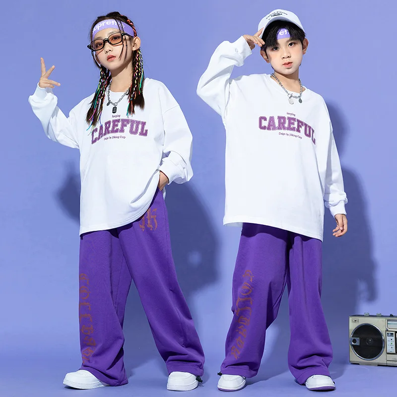 Kid Hip Hop Clothing White Oversized Sweatshirt Purple Letters Casual Wide Sweat Pants for Girl Boy Jazz Dance Costume Clothes
Kid Hip Hop Clothing White Oversized Sweatshirt Purple Letters Casual Wide Sweat Pants for Girl Boy Jazz Dance Costume Clothes