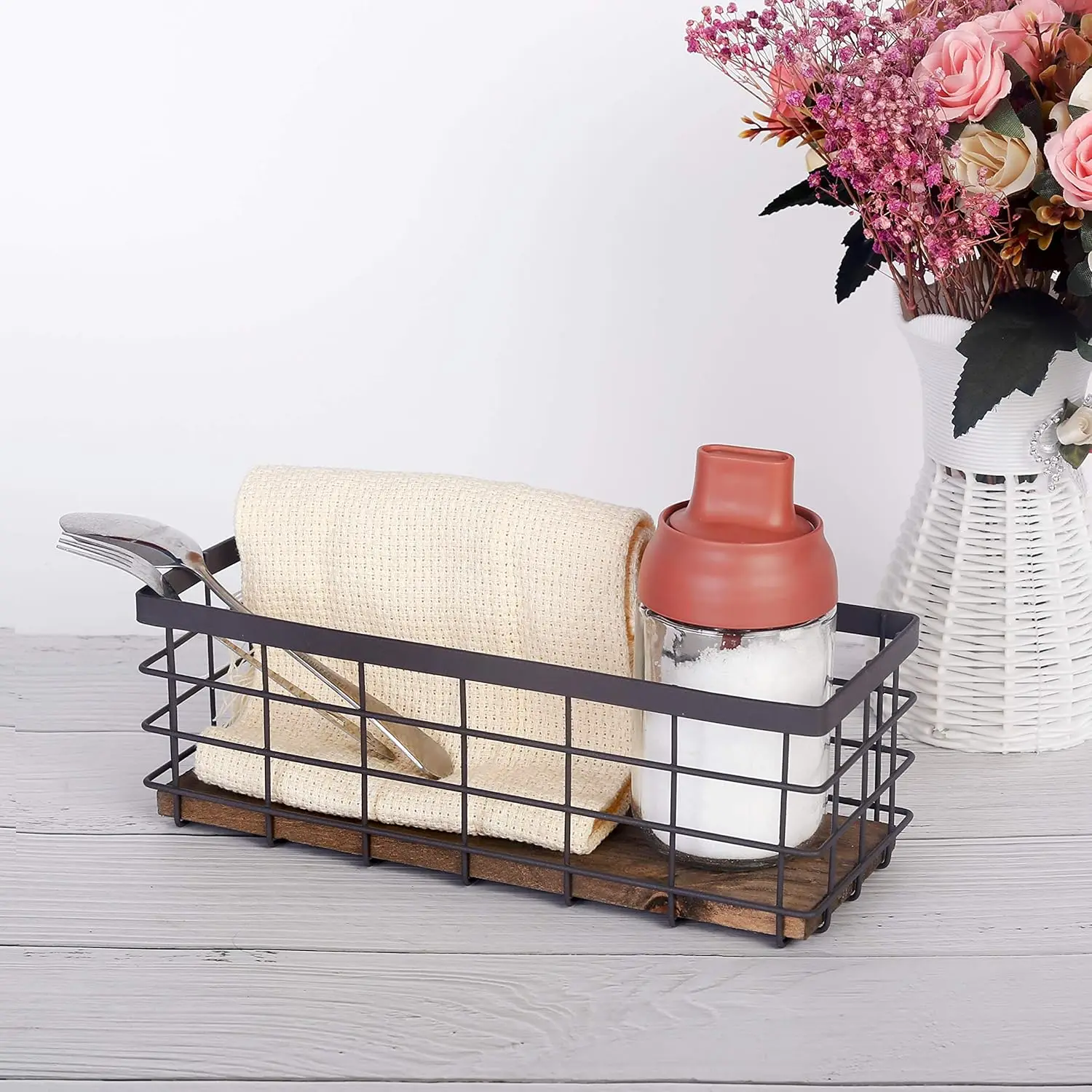 Small Metal Wire Storage Basket, Detachable Wood Base Storage Organizer Bin Basket for Kitchen Cabinets
Small Metal Wire Storage Basket, Detachable Wood Base Storage Organizer Bin Basket for Kitchen Cabinets