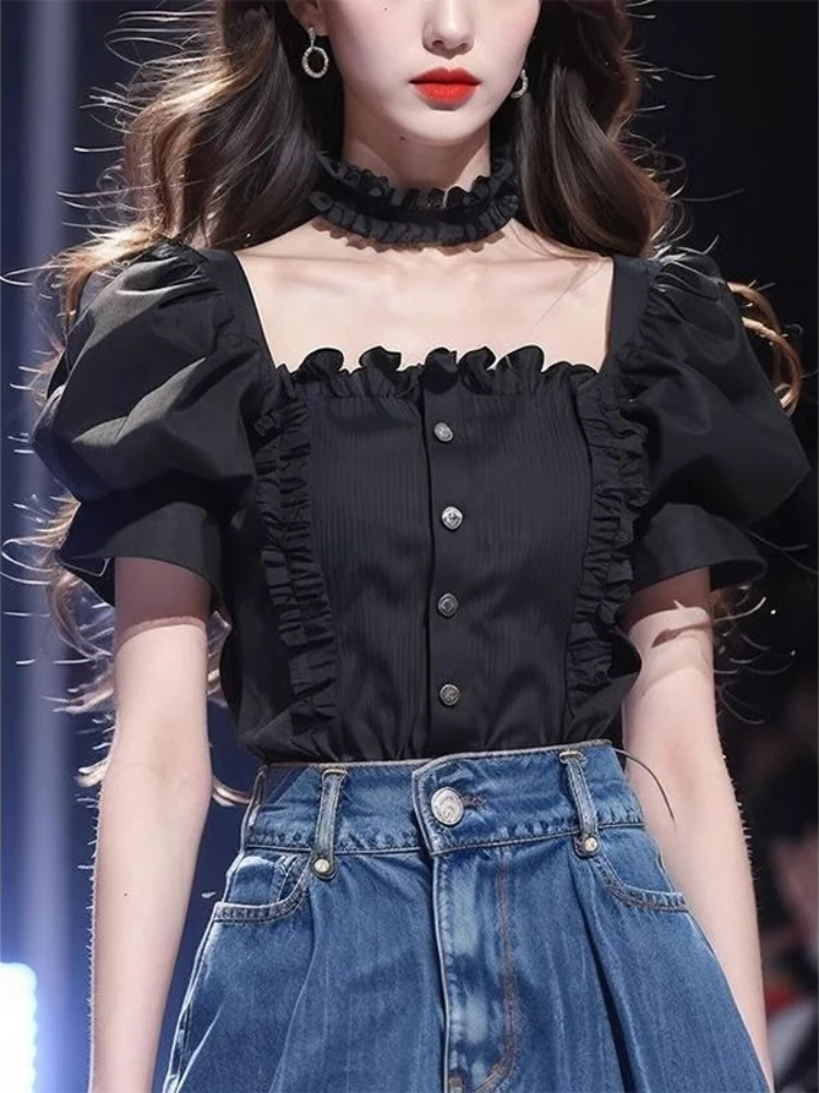 Korean Fashion Shirts Square Collar Puff Sleeve Tops Single Breasted Ruffles Solid Color Blouses Summer Design Women's Clothing
Korean Fashion Shirts Square Collar Puff Sleeve Tops Single Breasted Ruffles Solid Color Blouses Summer Design Women's Clothing