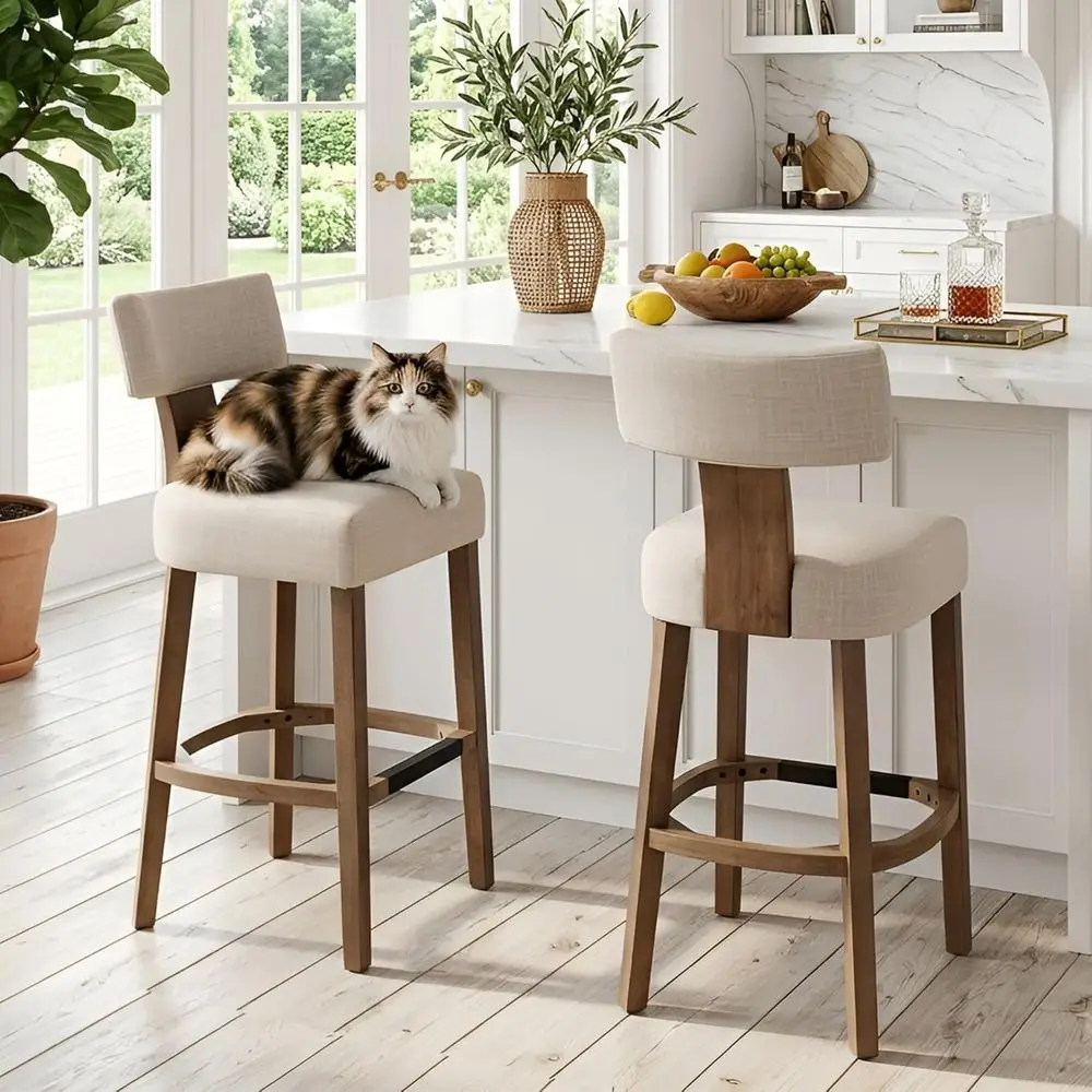 Set of 2 Rustic 30 Tall Bar Stools with Linen Upholstered Seats and Backs for Kitchen Island
Set of 2 Rustic 30 Tall Bar Stools with Linen Upholstered Seats and Backs for Kitchen Island