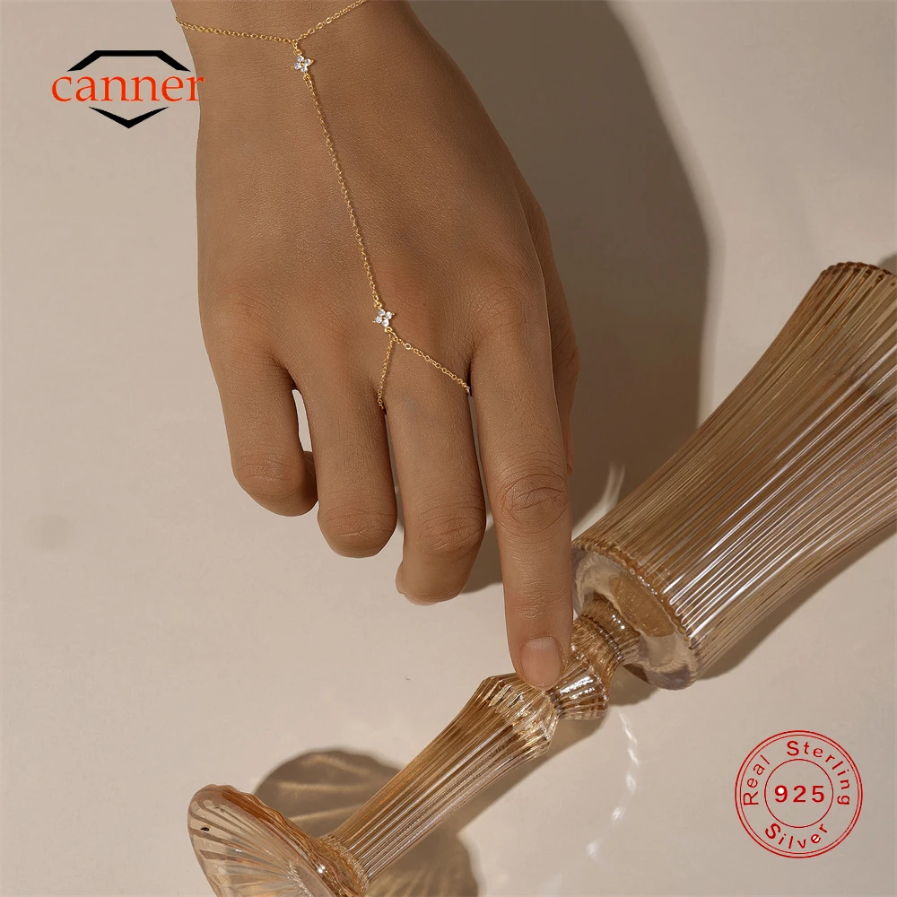 CANNER 925 Sterling Silver Flower Clover CZ Finger Ring Chain Bracelet For Women Ins Hand Chain Horse Eye Jewelry Party Gift
CANNER 925 Sterling Silver Flower Clover CZ Finger Ring Chain Bracelet For Women Ins Hand Chain Horse Eye Jewelry Party Gift