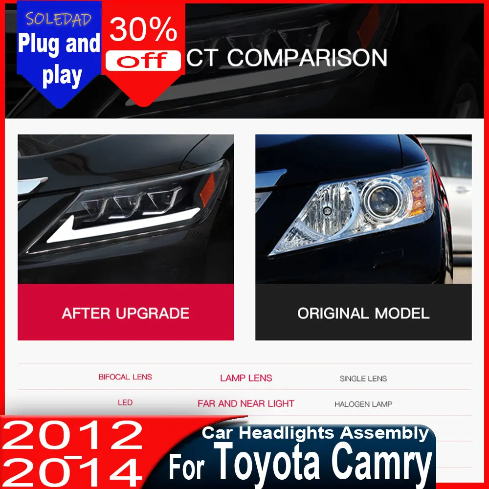 Автомобильные фары для Toyota Camry 2012-2014: ДХО, стоп-сигнал, указатель поворота, Plug and Play, 1 пара
Автомобильные фары для Toyota Camry 2012-2014: ДХО, стоп-сигнал, указатель поворота, Plug and Play, 1 пара
