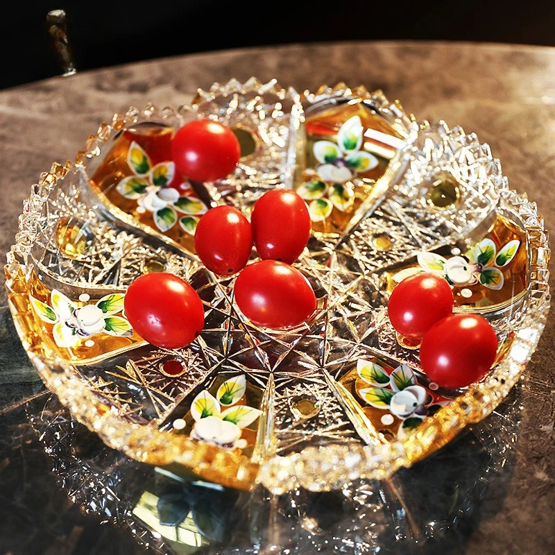 Crystal glass hand-painted gold enamel flower, fruit plate ornament
Crystal glass hand-painted gold enamel flower, fruit plate ornament