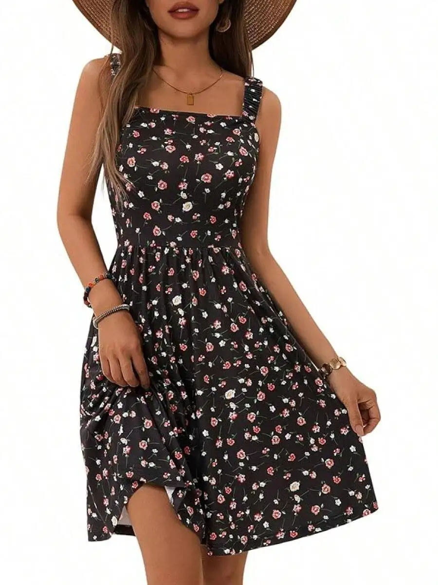 Womens Summer Square Neck Sleeveless Floral A-Line Midi Dress With Pockets
Womens Summer Square Neck Sleeveless Floral A-Line Midi Dress With Pockets