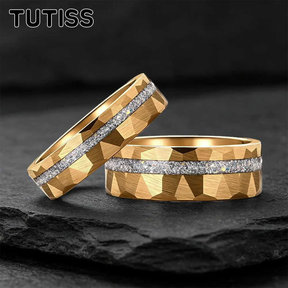 TUTISS 6/8mm Gold Hammered Wedding Band, Tungsten Ring With Crushed White Opal Inlay, Couple Engagement Ring,Anniversary Ring
TUTISS 6/8mm Gold Hammered Wedding Band, Tungsten Ring With Crushed White Opal Inlay, Couple Engagement Ring,Anniversary Ring