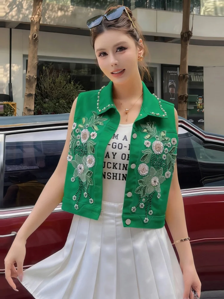Slimming Effect Green Denim Vest Women's Short Sleeveless Jacket Outerwear Breathable Commute Style Standard Fit Outerwear
Slimming Effect Green Denim Vest Women's Short Sleeveless Jacket Outerwear Breathable Commute Style Standard Fit Outerwear