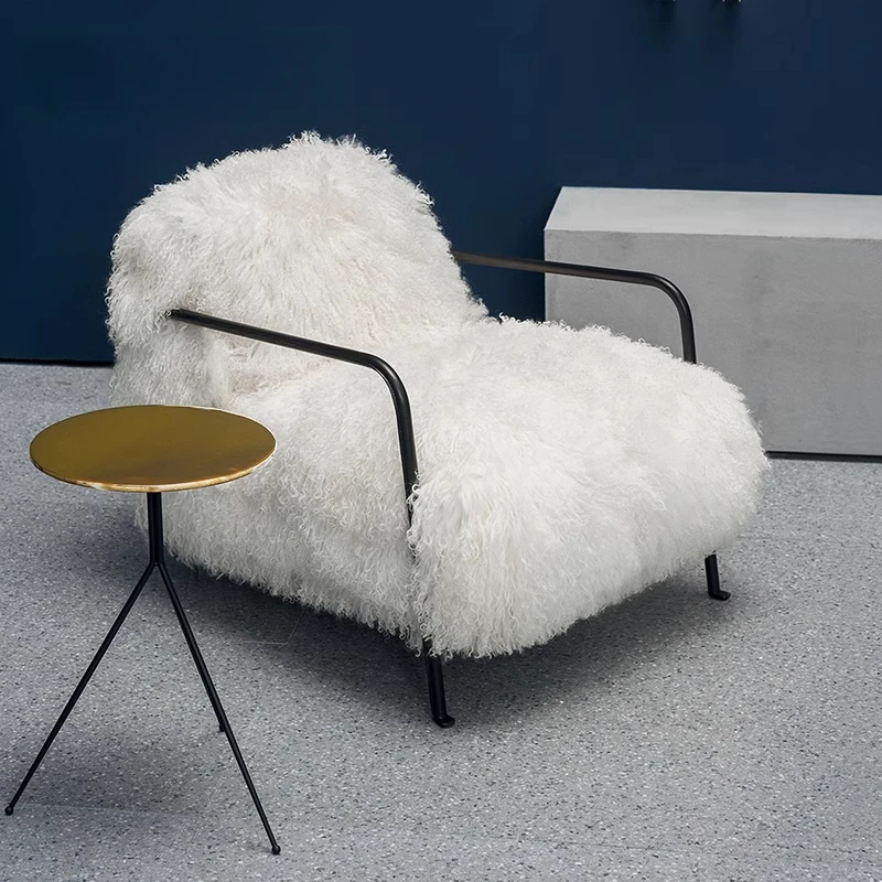 Nordic wool leather leisure chair, bedroom living room designer single metal back chair
Nordic wool leather leisure chair, bedroom living room designer single metal back chair