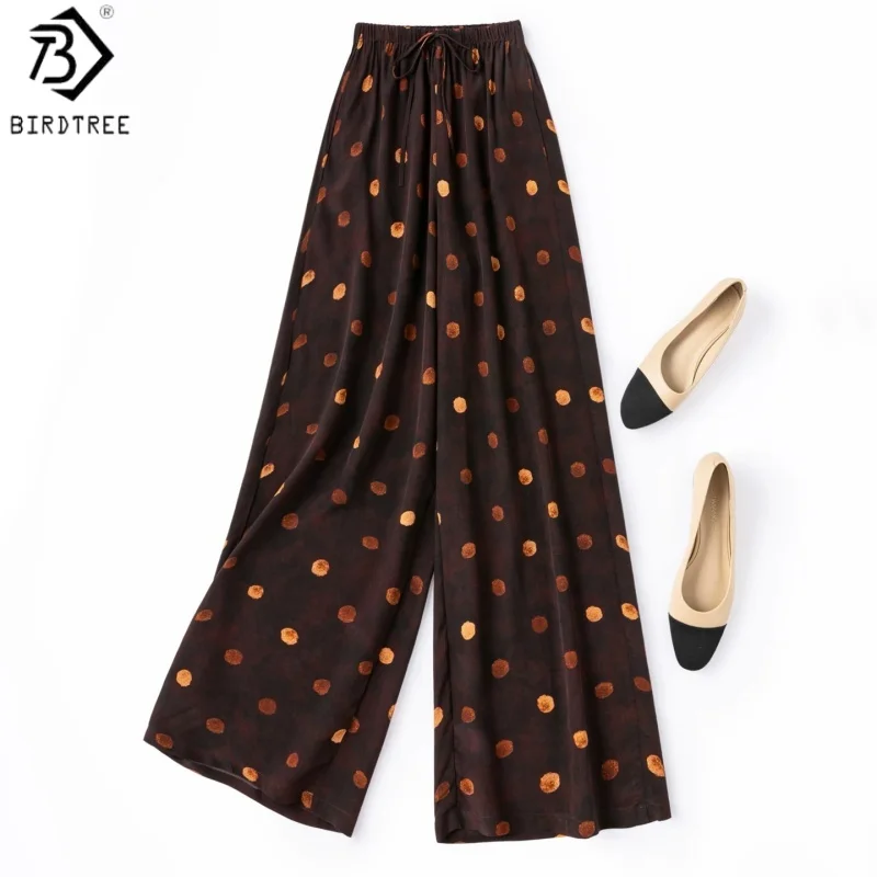Birdtree, 100% Silk Wide Leg Pants, Women Double Crepe Retro Dot Print Loose Trousers, Elastic Waist, 2026 Summer New P66108JF
Birdtree, 100% Silk Wide Leg Pants, Women Double Crepe Retro Dot Print Loose Trousers, Elastic Waist, 2026 Summer New P66108JF