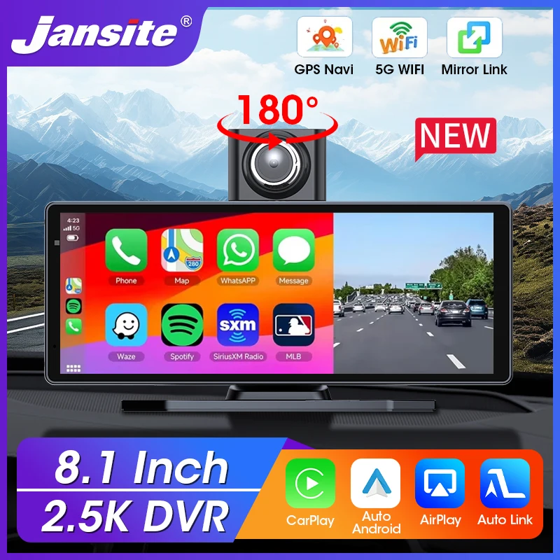 Jansite 8.1" Dash Cam 2.5K Carplay&Android Auto Car DVR Video Drive Recorder Stream Dahscam 180° Rotation Camera 5G WIFI GPS FM
Jansite 8.1" Dash Cam 2.5K Carplay&Android Auto Car DVR Video Drive Recorder Stream Dahscam 180° Rotation Camera 5G WIFI GPS FM