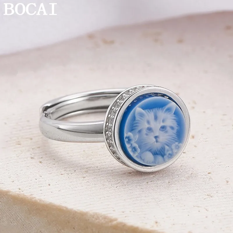 BOCAI S925 Silver Charms Rings for Women Men Emboss Blue Agate Kitten Rotatable Prayer Wheel New Fashion Jewelry Wholesale
BOCAI S925 Silver Charms Rings for Women Men Emboss Blue Agate Kitten Rotatable Prayer Wheel New Fashion Jewelry Wholesale