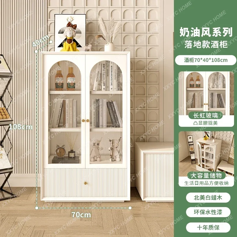 A glass door solid wood wine cabinet cream style modern simple floor storage FT
A glass door solid wood wine cabinet cream style modern simple floor storage FT